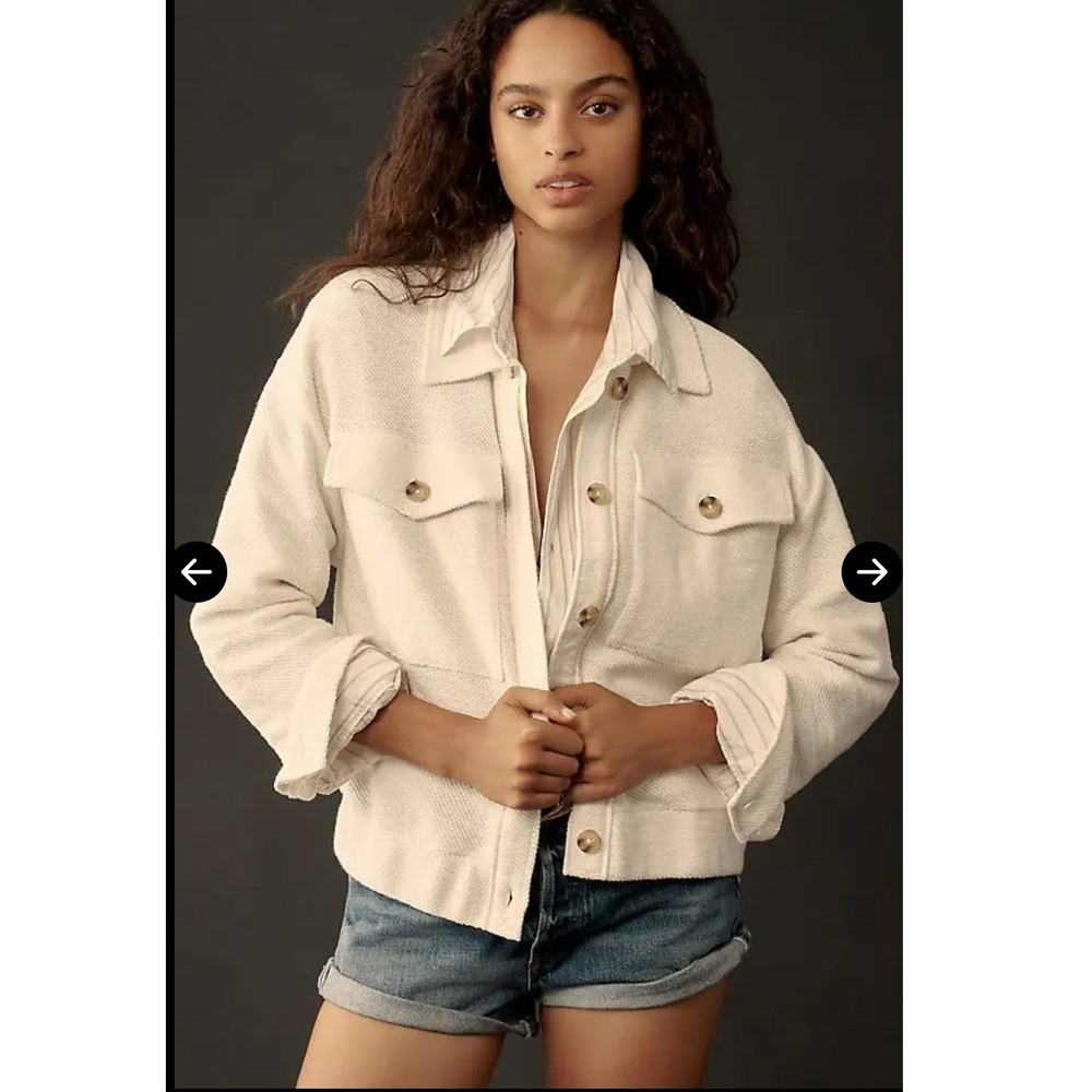 Sanctuary Layla Knit Bomber Jacket Small Cream Anthropologie Textured Shacket